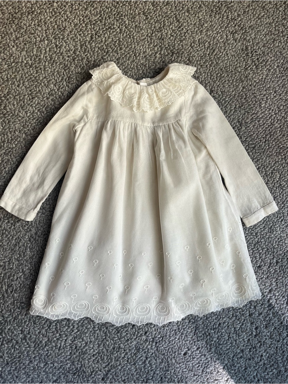 Bonpoint Ivory Floral Embroidered Long-Sleeve Dress for Kids